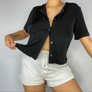 Vintage Black Button Up Blouse. 90s 80s
